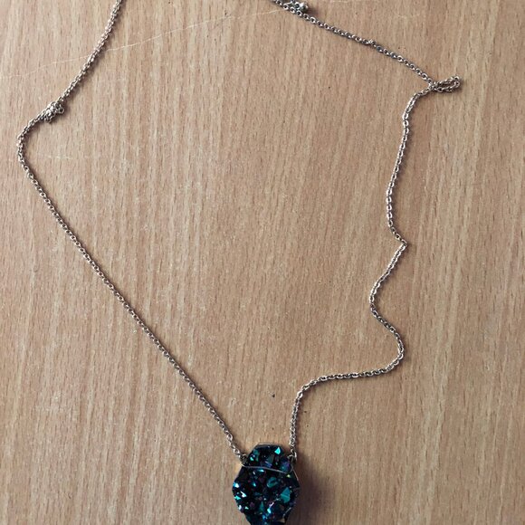 Purple and blue iridescent pendant gold tone metal chain necklace 26"-29" long - Picture 2 of 6